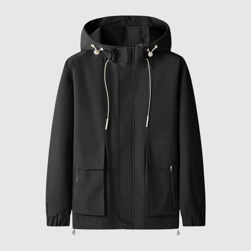 Windproof Men's Jacket with Hood and Zippers - Max-Black-S-State of Style