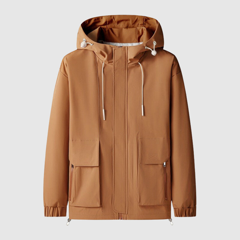Windproof Men's Jacket with Hood and Zippers - Max-Orange-S-State of Style