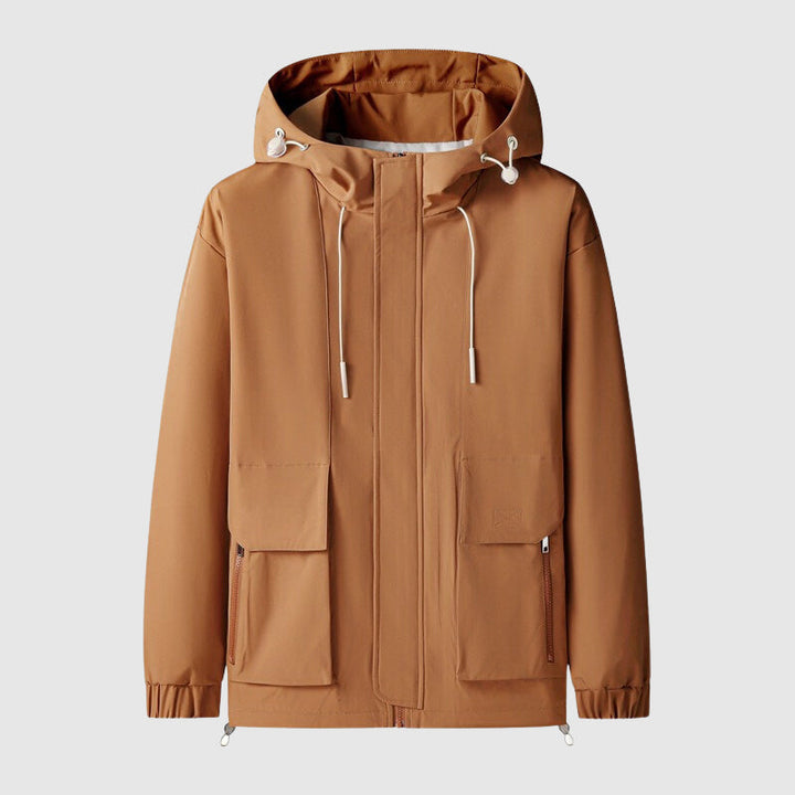 Windproof Men's Jacket with Hood and Zippers - Max-Orange-S-State of Style