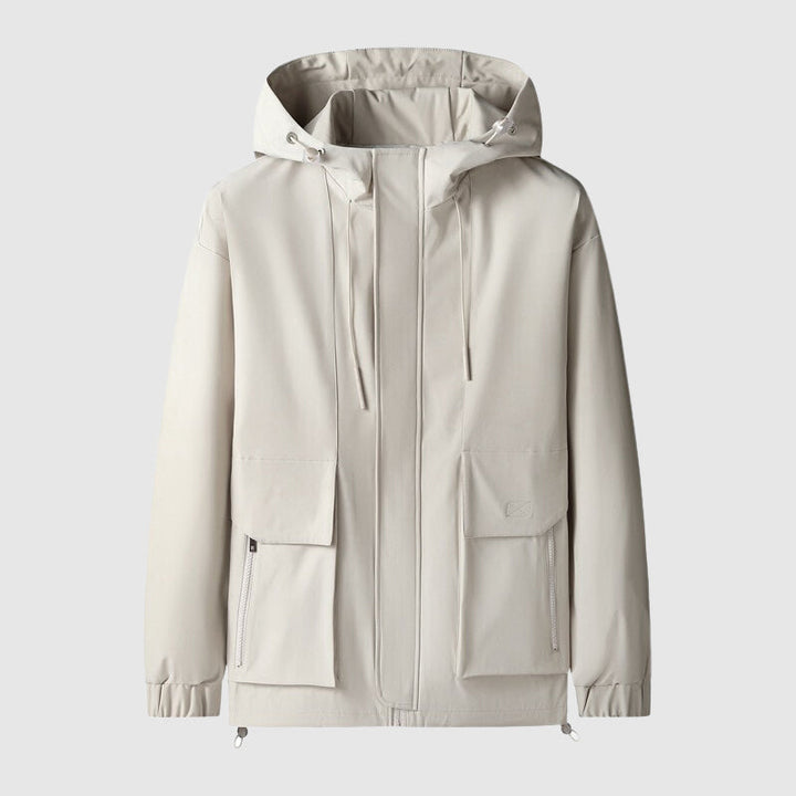 Windproof Men's Jacket with Hood and Zippers - Max-White-S-State of Style