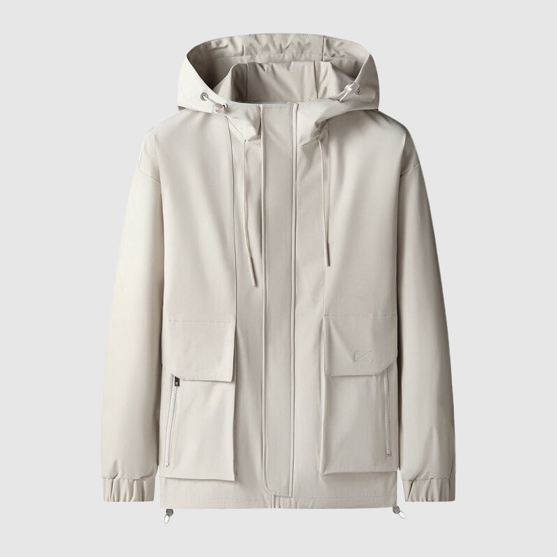 Windproof Men's Jacket with Hood and Zippers - Max-White-S-State of Style