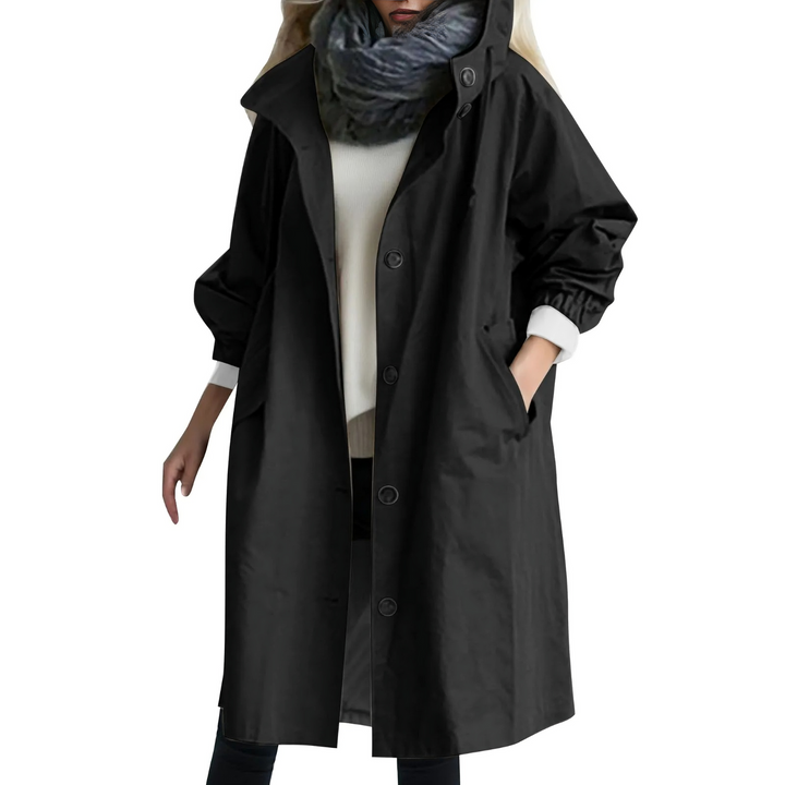 Windproof Women's Trench Coat with Hood - Luna-Black-S-State of Style