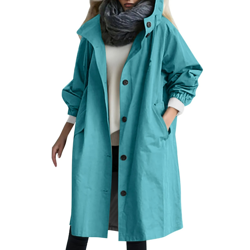 Windproof Women's Trench Coat with Hood - Luna-Blue-S-State of Style
