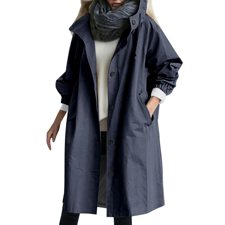 Windproof Women's Trench Coat with Hood - Luna-Dark Blue-S-State of Style