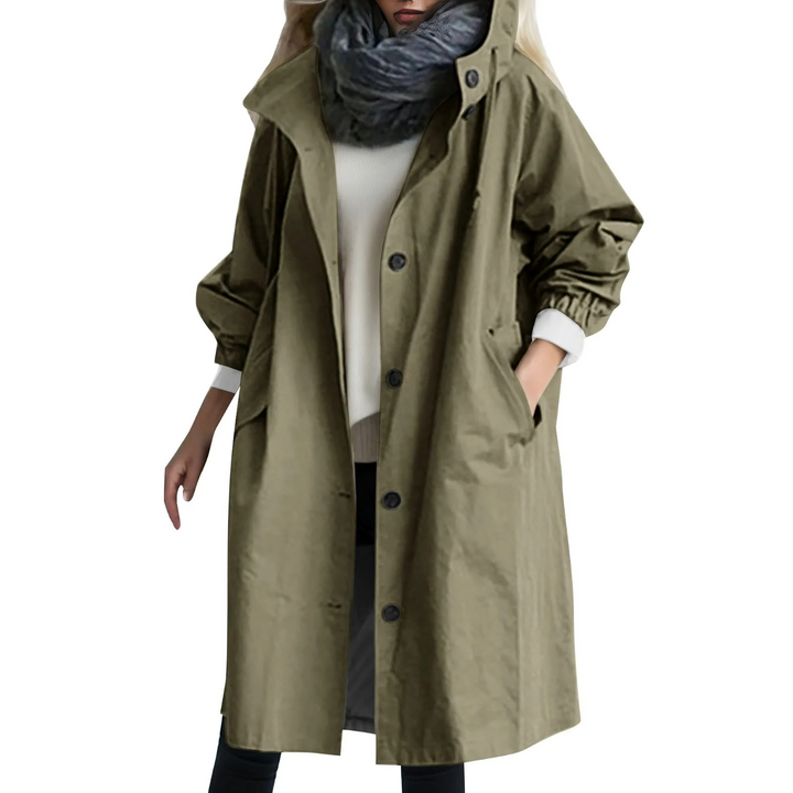Windproof Women's Trench Coat with Hood - Luna-Green-S-State of Style