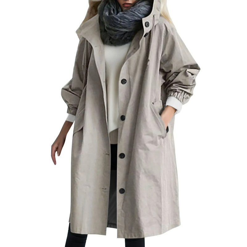 Windproof Women's Trench Coat with Hood - Luna-Grey-S-State of Style