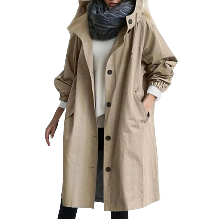 Windproof Women's Trench Coat with Hood - Luna-Khaki-S-State of Style