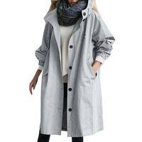 Windproof Women's Trench Coat with Hood - Luna-Light Grey-S-State of Style