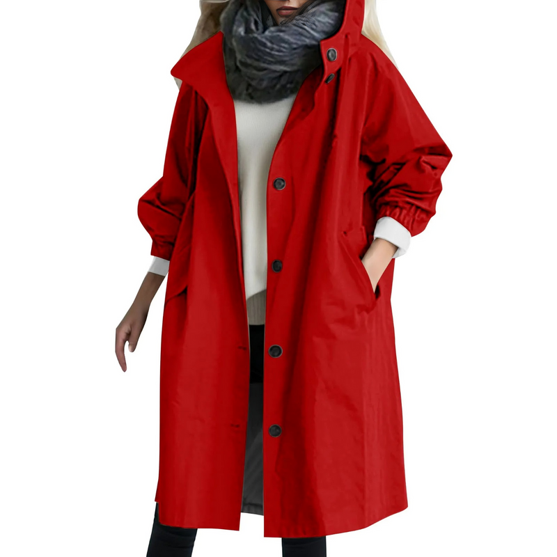 Windproof Women's Trench Coat with Hood - Luna-Red-S-State of Style