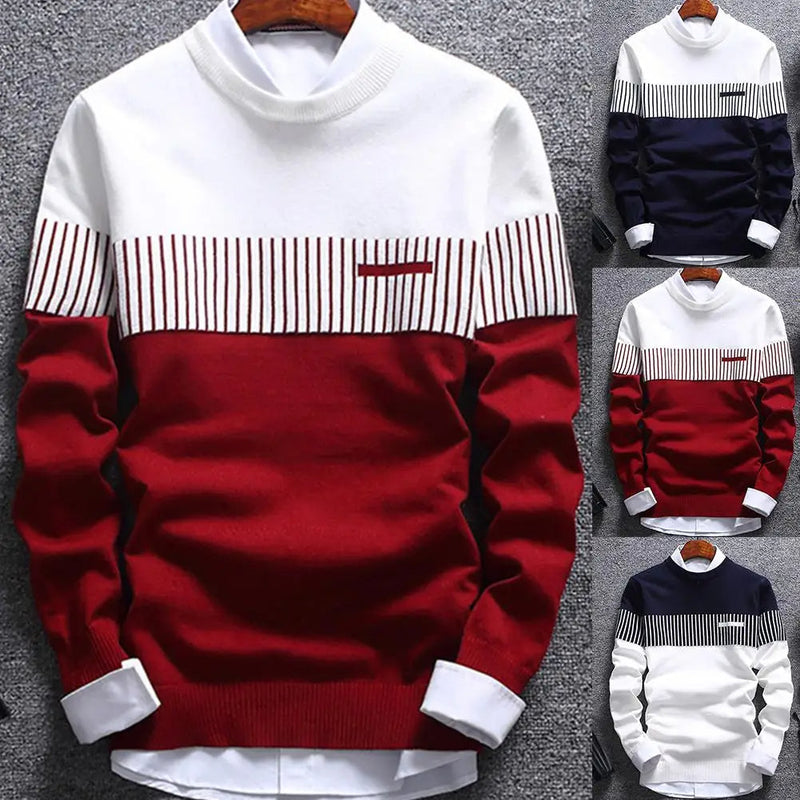 Men's knitted pullover with stripes and colour block design – Matteo