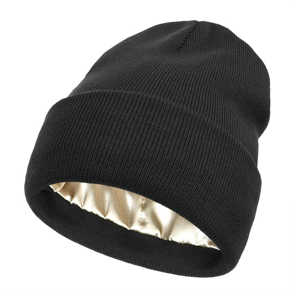 Winter Beanie with Silk Lining - Noor-Black-State of Style
