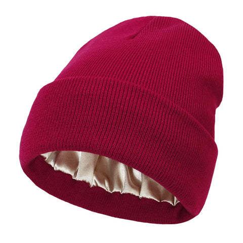 Winter Beanie with Silk Lining - Noor-Bordeaux red-State of Style