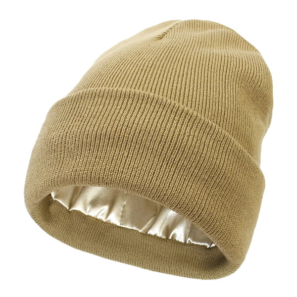 Winter Beanie with Silk Lining - Noor-Khaki-State of Style