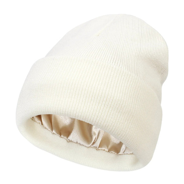 Winter Beanie with Silk Lining - Noor-White-State of Style