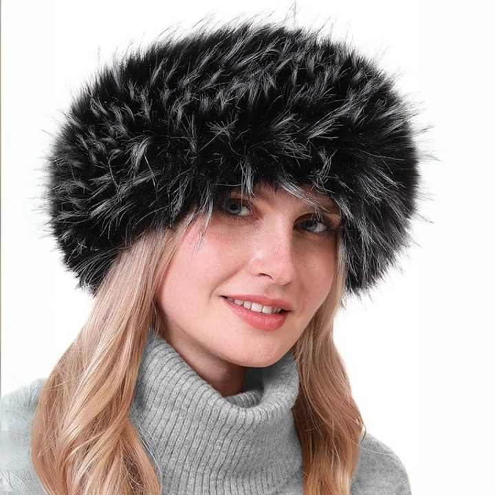 Winter Headband made of Imitation Fur – Olga-Black with tips-State of Style