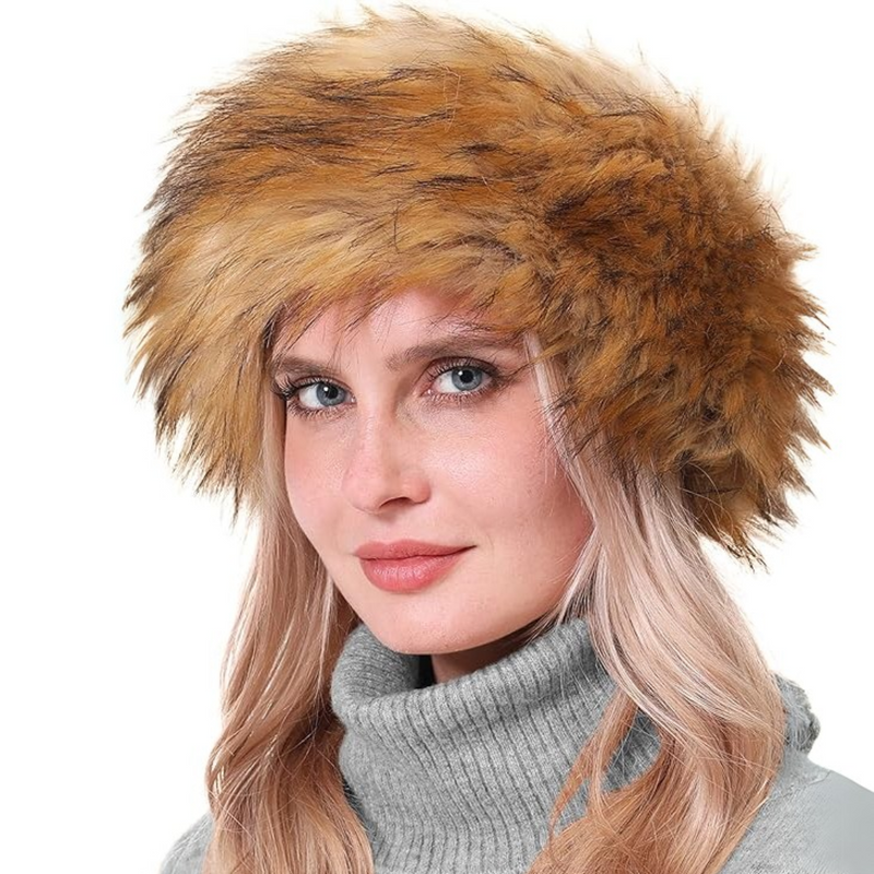 Winter Headband made of Imitation Fur – Olga-Brown with tips-State of Style