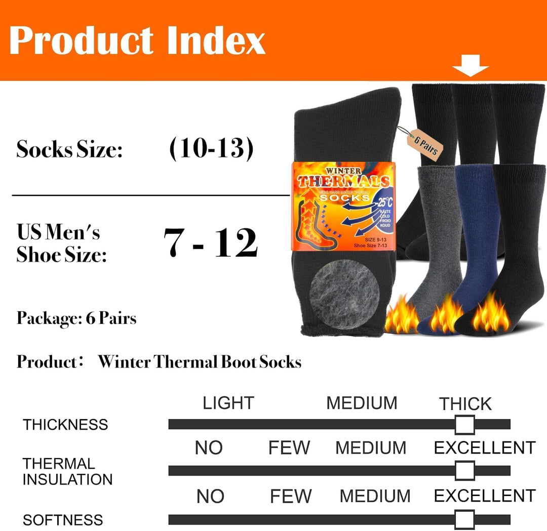 Winter Thermal Boot Socks - HeatGrip-6 pairs of mixed colours-State of Style