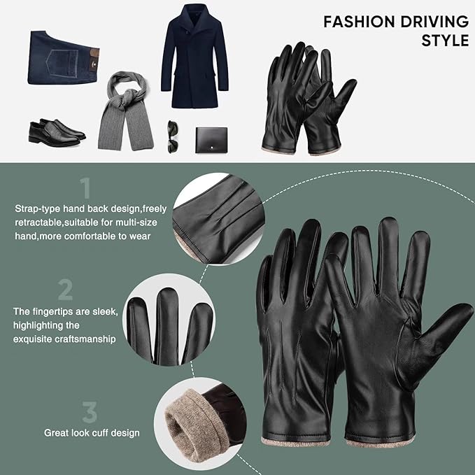 Winter Thermal Touchscreen Leather Gloves - Mason-Black-State of Style