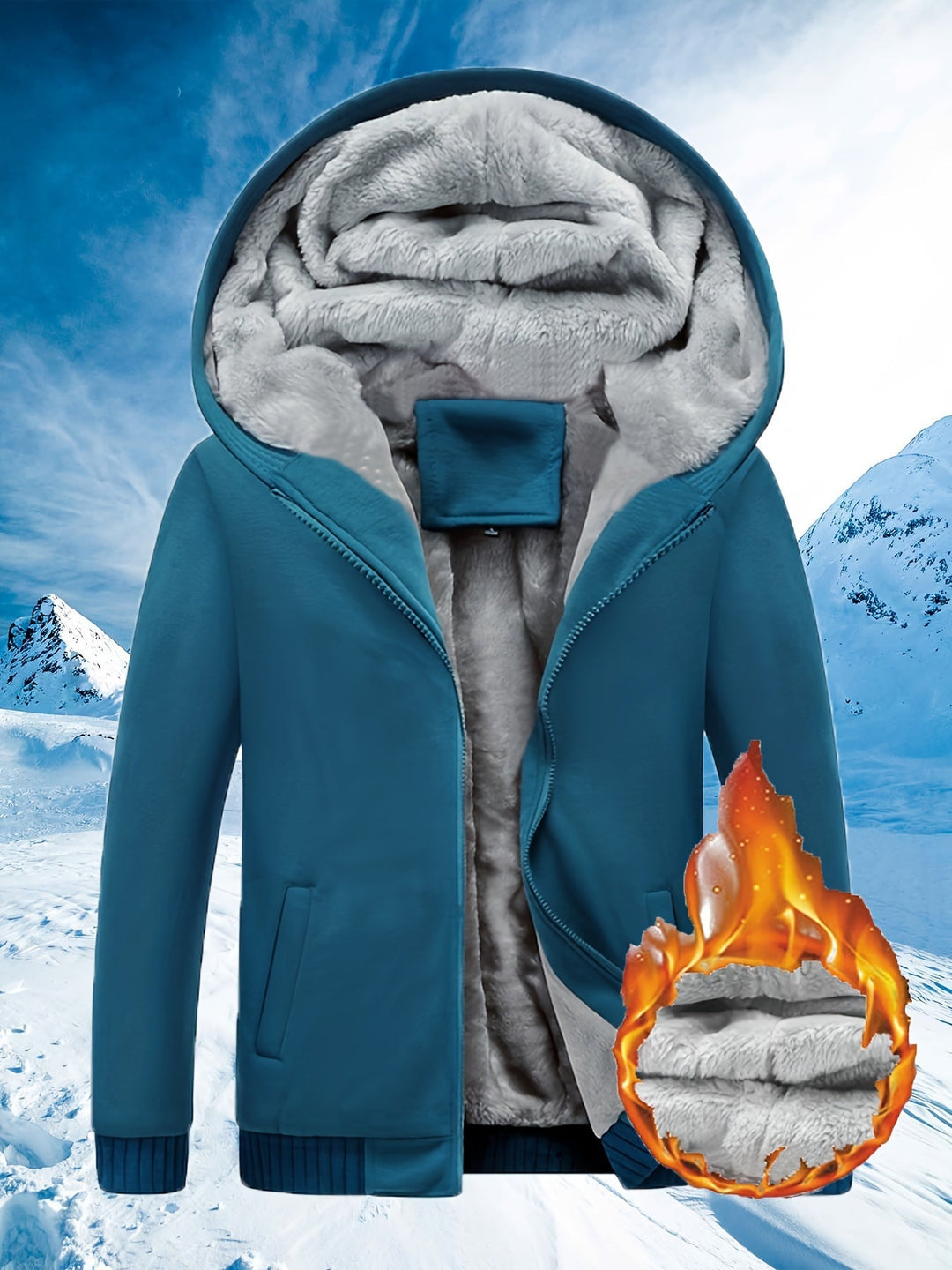 Winter Warm Fleece Jacket with Hood - Dario-Sea Blue-S-State of Style