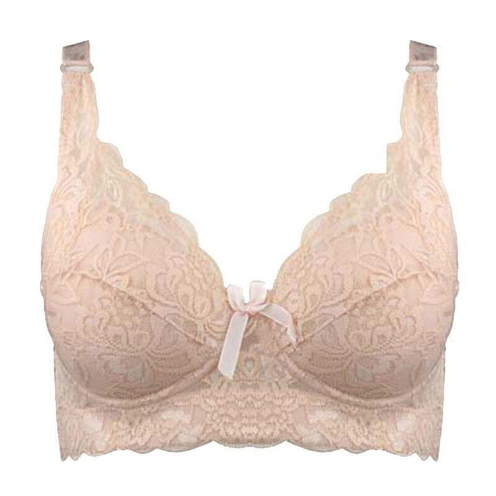 Wireless Lace Bra in Plus Sizes – Seamless and Adjustable Fit-Beige-10-B-State of Style