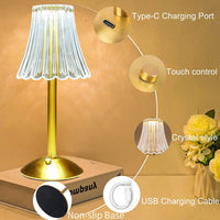 Wireless Table Lamp with Crystal Decor and Dimmable Lighting - GlamLight-State of Style
