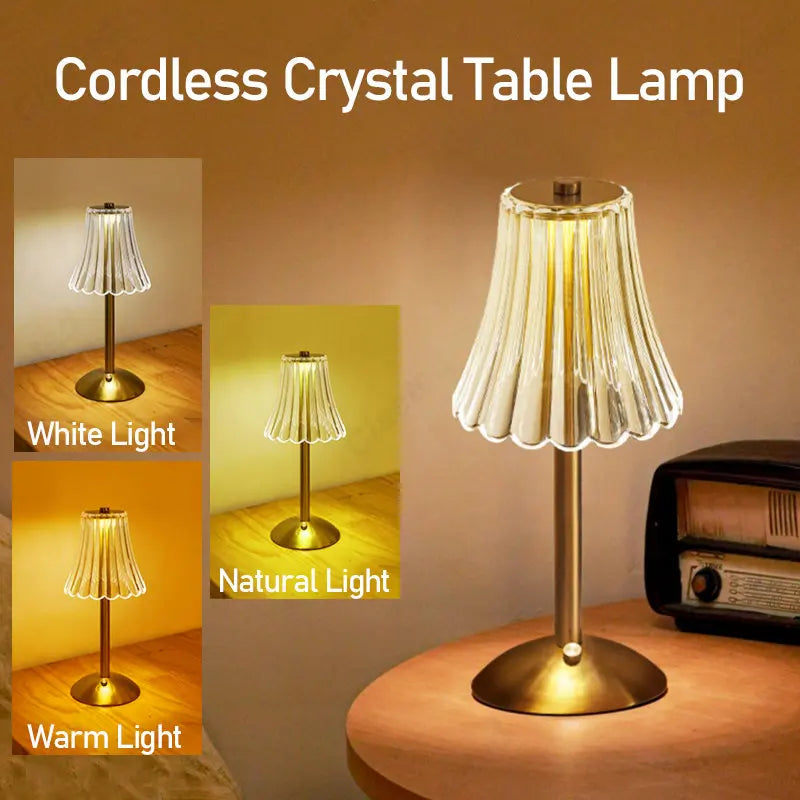 Wireless Table Lamp with Crystal Decor and Dimmable Lighting - GlamLight-State of Style