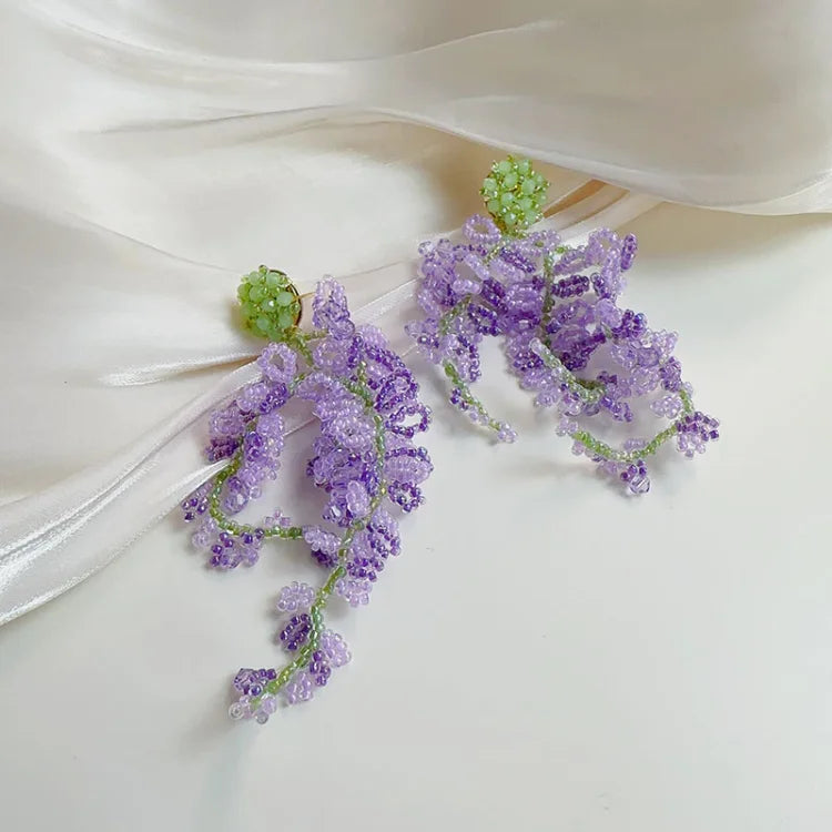 Wisteria Cluster Earrings with Forest Theme - Aurelia