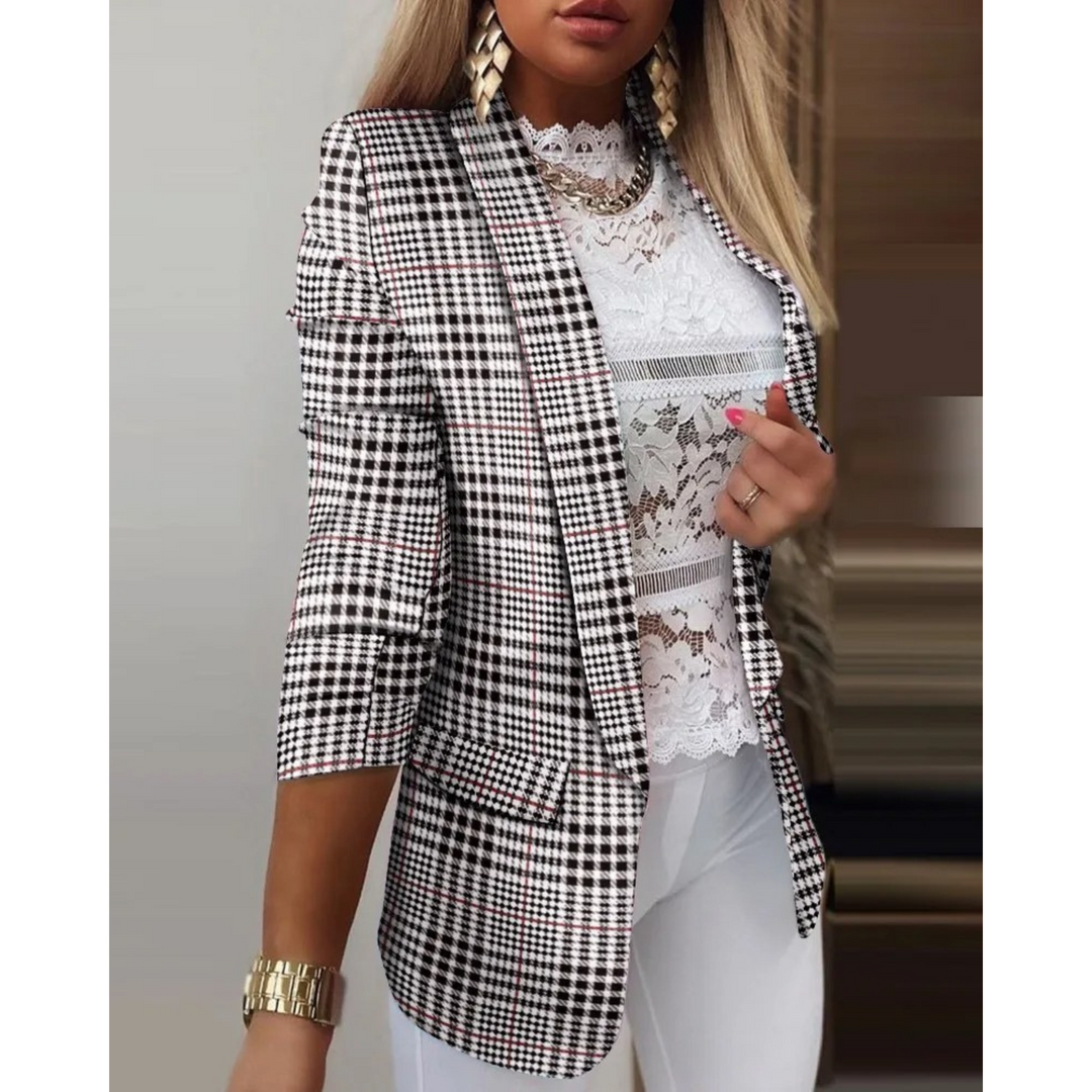 Women's Blazer with Lapel Collar and Print - Bella-Brown-S-State of Style