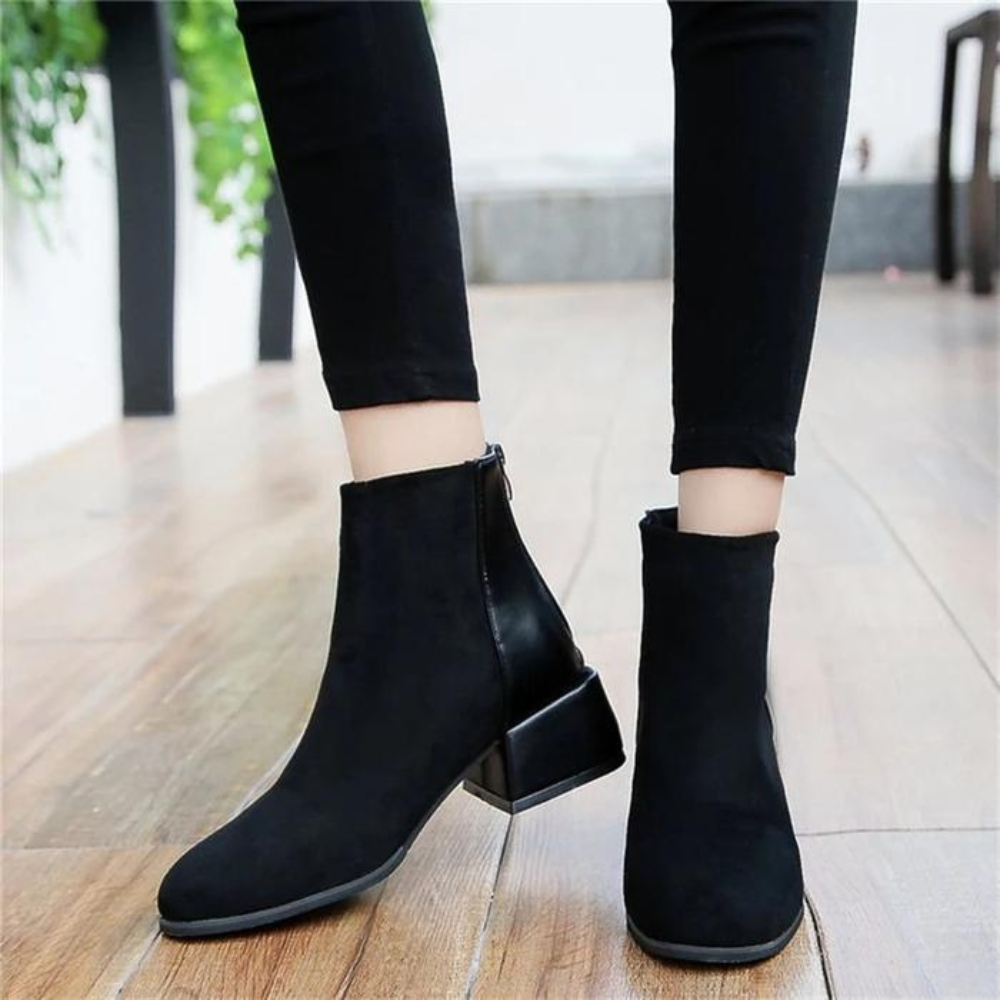 Women's Block Heel Ankle Boots - Lira-Black-4-State of Style