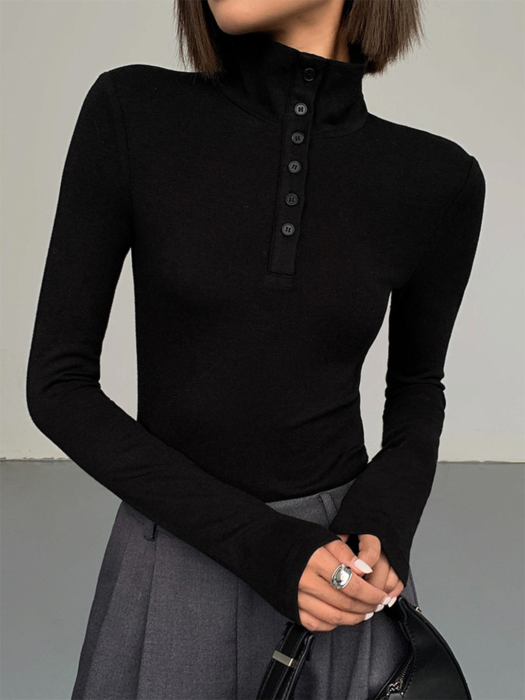 Women's Button Turtleneck - Aurora-Black-XS-State of Style