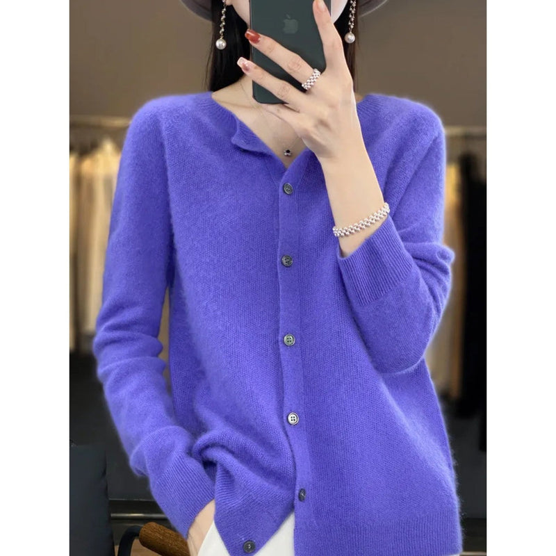 Women's Cardigan with O-Neck - Isabella-Blue-S-State of Style