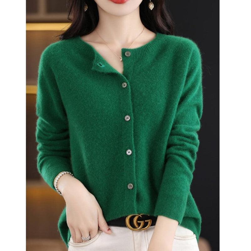 Women's Cardigan with O-Neck - Isabella-Green-S-State of Style
