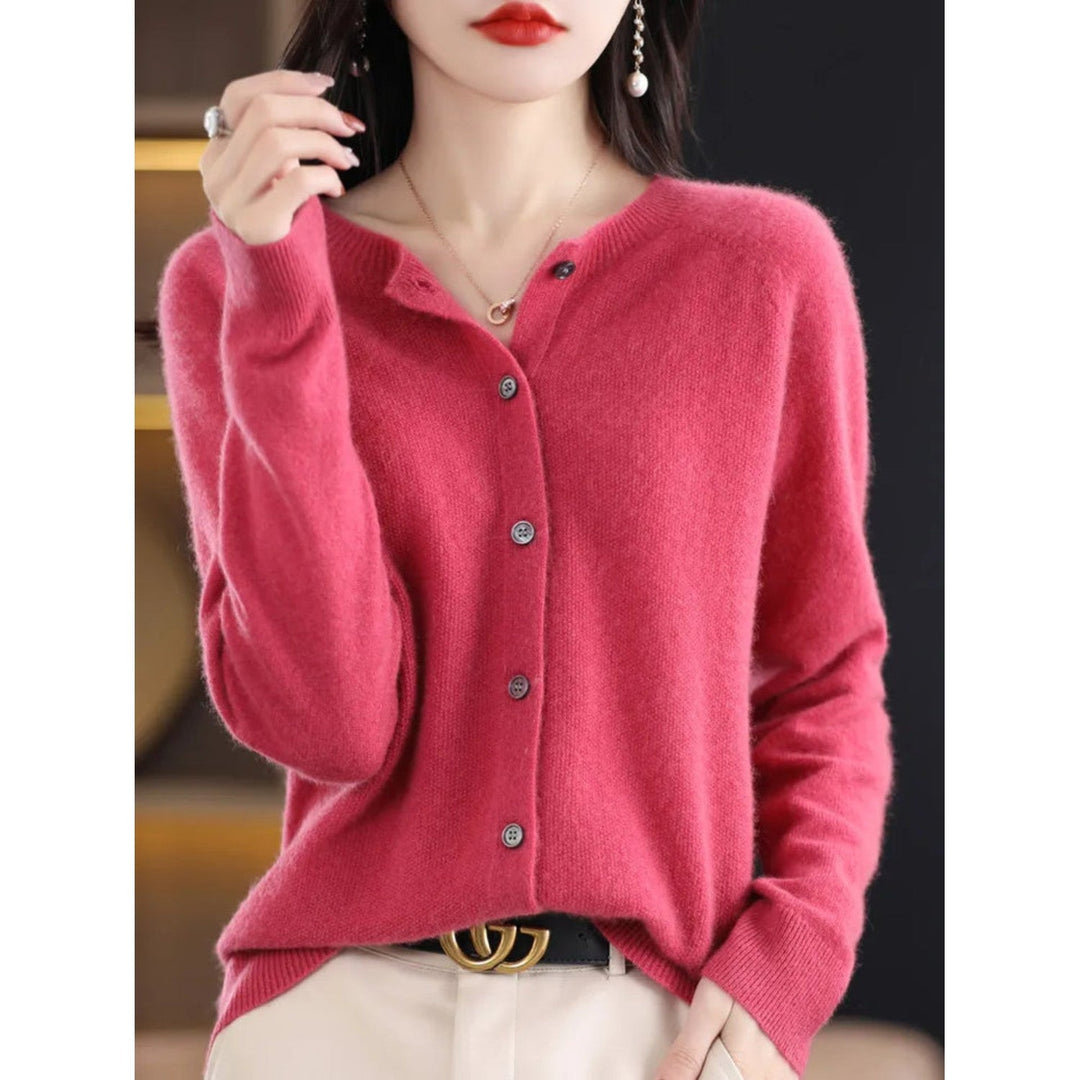 Women's Cardigan with O-Neck - Isabella-Pink-S-State of Style