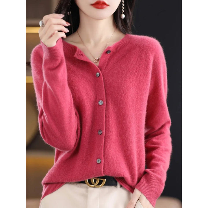 Women's Cardigan with O-Neck - Isabella-Pink-S-State of Style