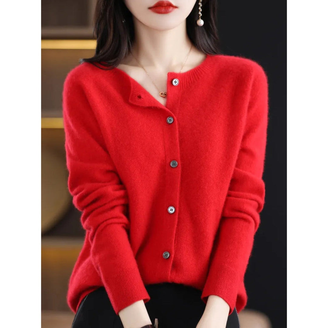 Women's Cardigan with O-Neck - Isabella-Red-S-State of Style