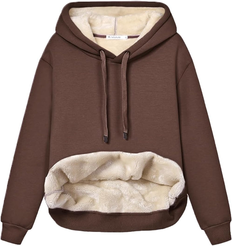 Women's Casual Fleece-Lined Hoodie – Lilly-Brown-S-State of Style
