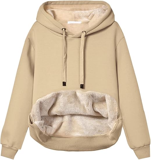 Women's Casual Fleece-Lined Hoodie – Lilly-Khaki-S-State of Style