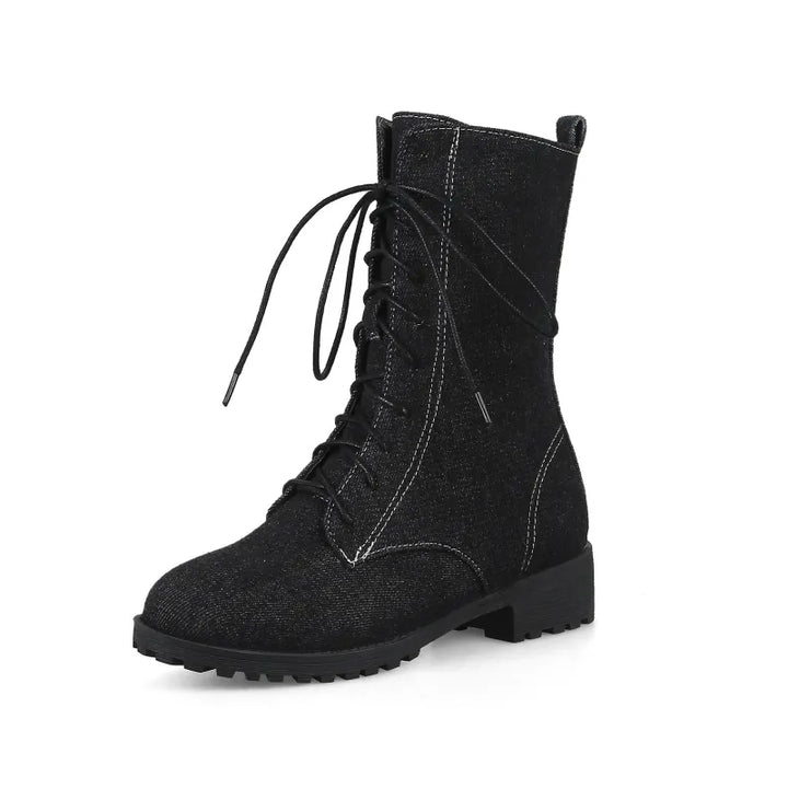 Women's Classic Lace-Up Shoes with Low Heel - Lena-Black-2-State of Style