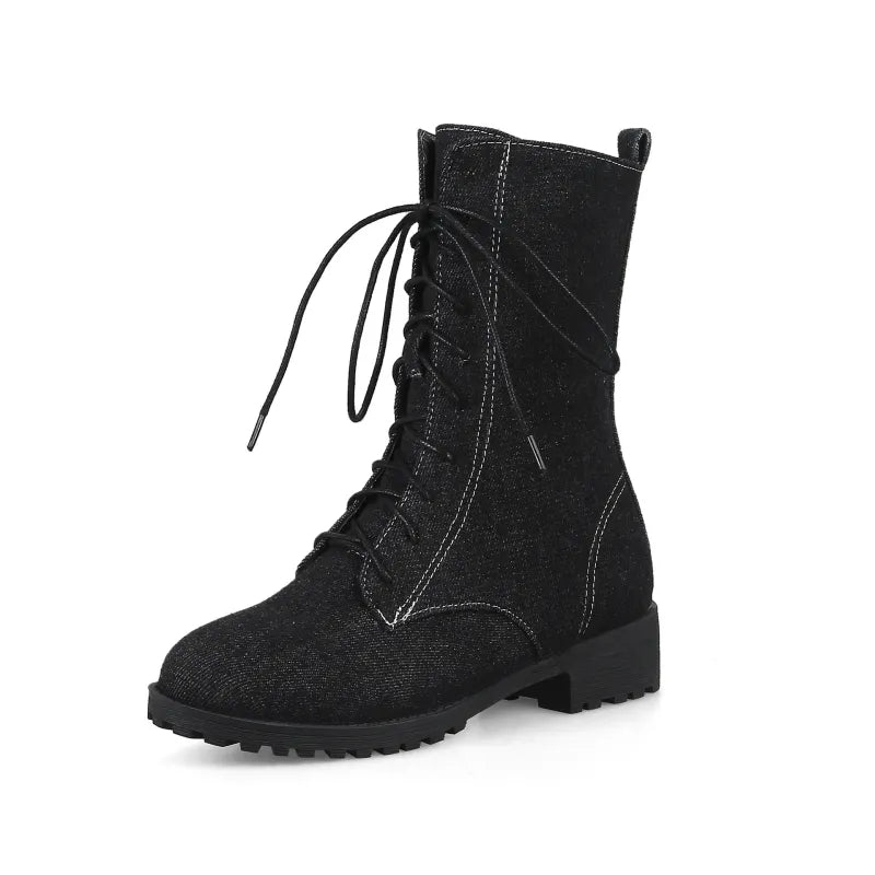 Women's Classic Lace-Up Shoes with Low Heel - Lena-Black-2-State of Style