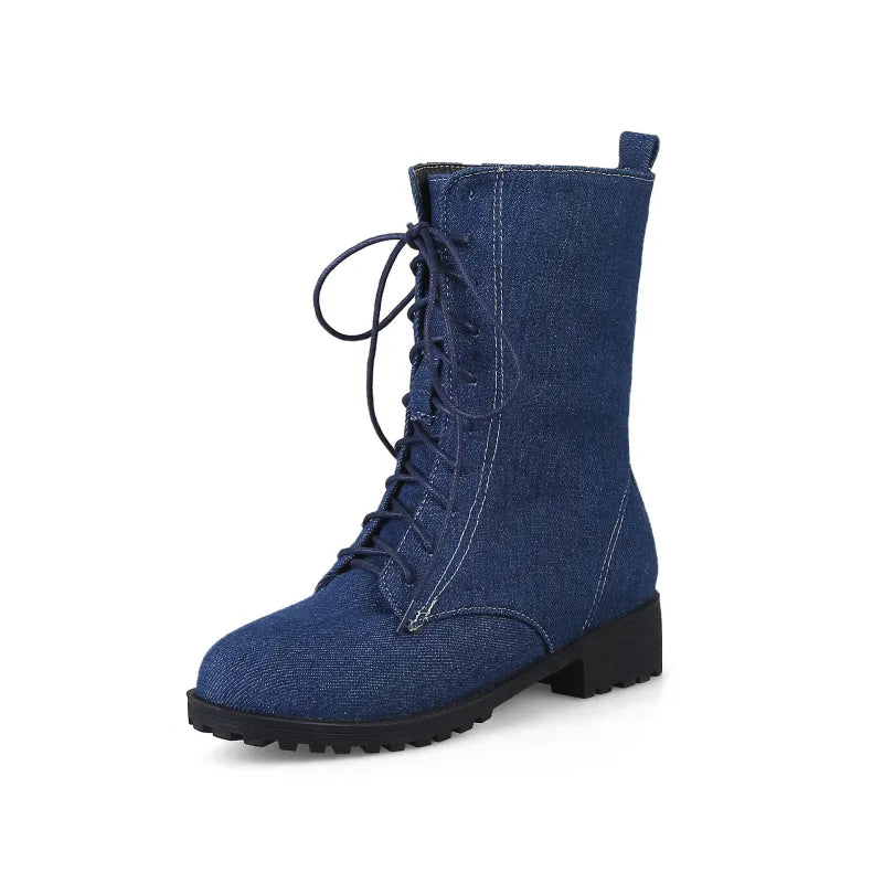 Women's Classic Lace-Up Shoes with Low Heel - Lena-Blue-2-State of Style