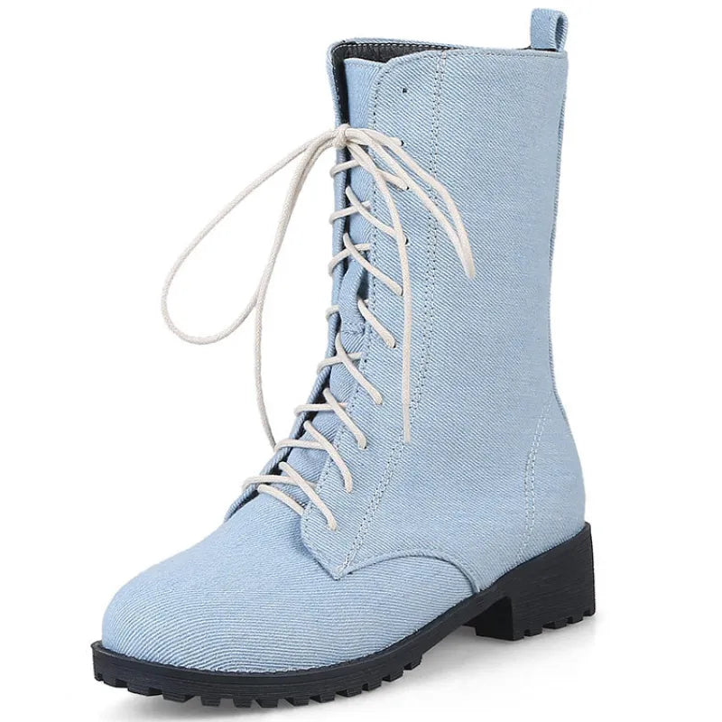 Women's Classic Lace-Up Shoes with Low Heel - Lena-Light Blue-2-State of Style