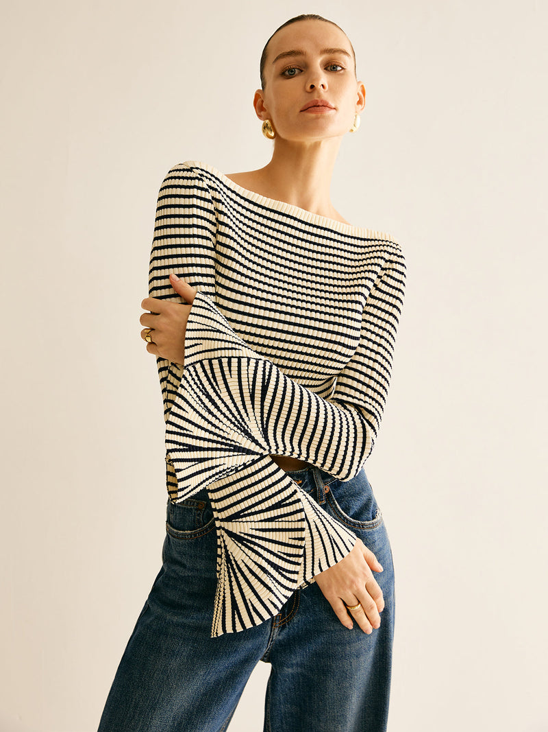 Women's Cold-Shoulder Striped Shirt - Selene-XS-State of Style