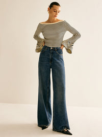 Women's Cold-Shoulder Striped Shirt - Selene-XS-State of Style