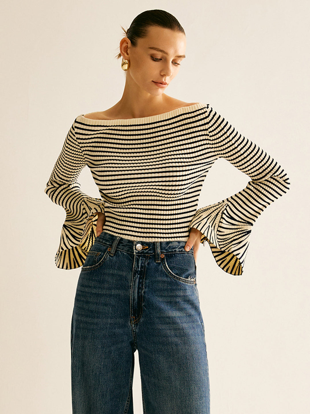 Women's Cold-Shoulder Striped Shirt - Selene-XS-State of Style