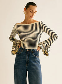 Women's Cold-Shoulder Striped Shirt - Selene-XS-State of Style