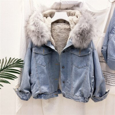 Women's Denim Winter Jacket | Stylish & Warm-Gray-S-State of Style