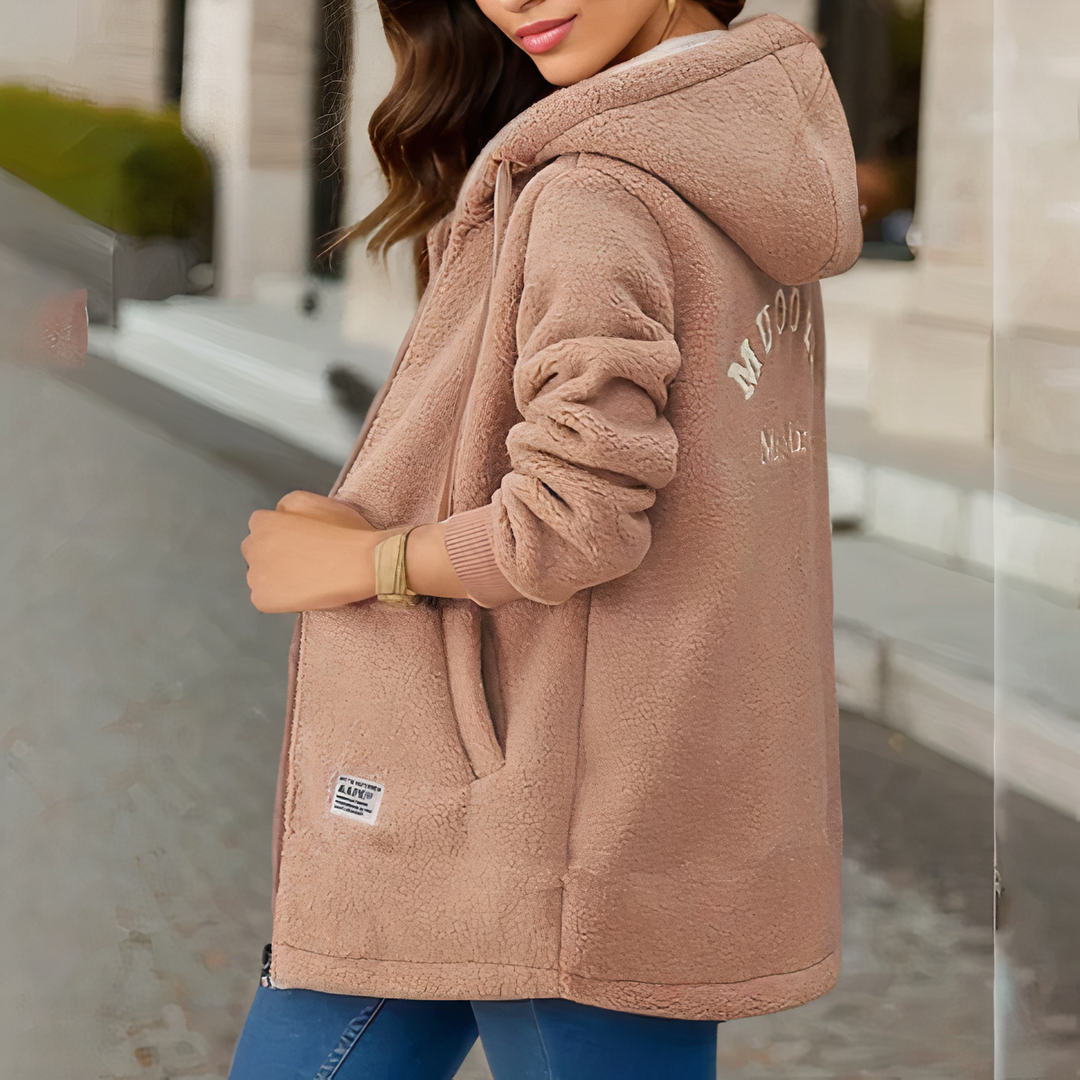 Women's Fleece Jacket with Hood - Sophie-Khaki-M-State of Style