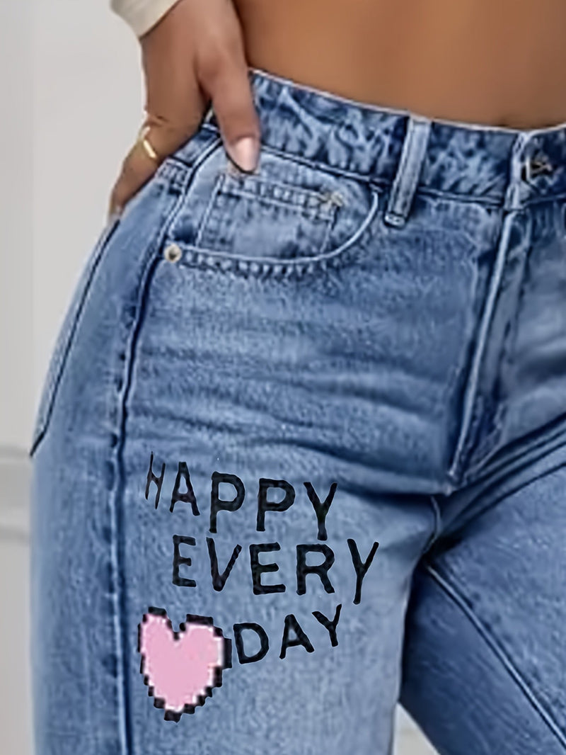 Women's Jeans with Hearts and Graffiti Print - Lotte-Medium Blue-XS-State of Style