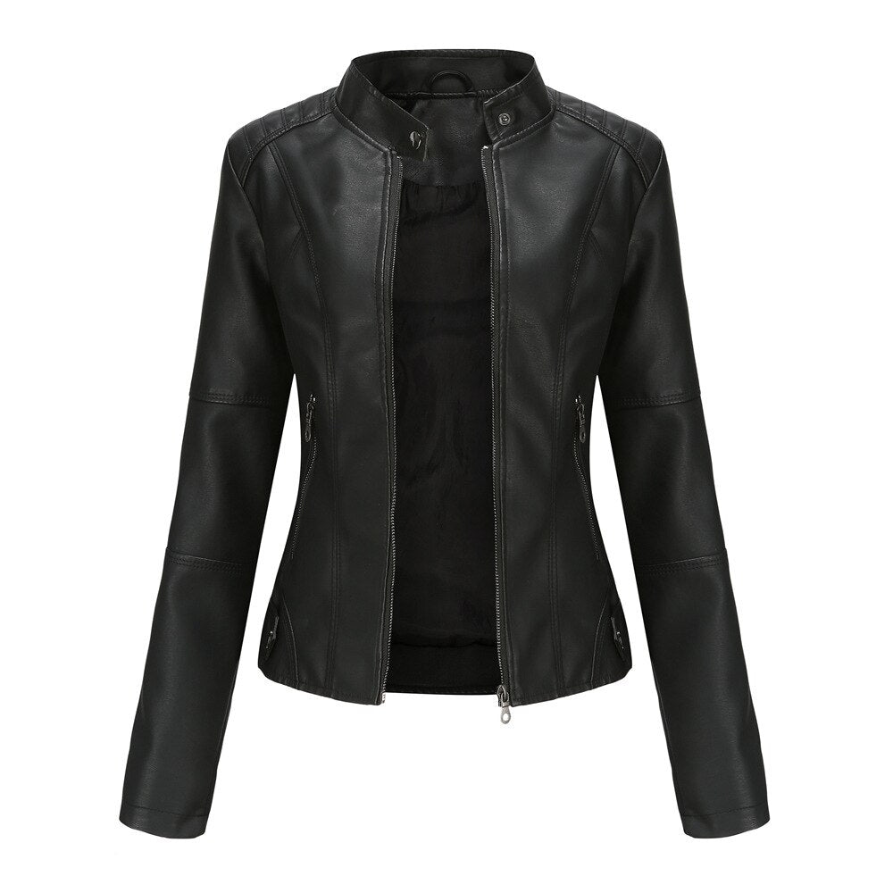 Women's Leather Jacket with Mandarin Collar | Stylish & Comfortable-Black-S-State of Style