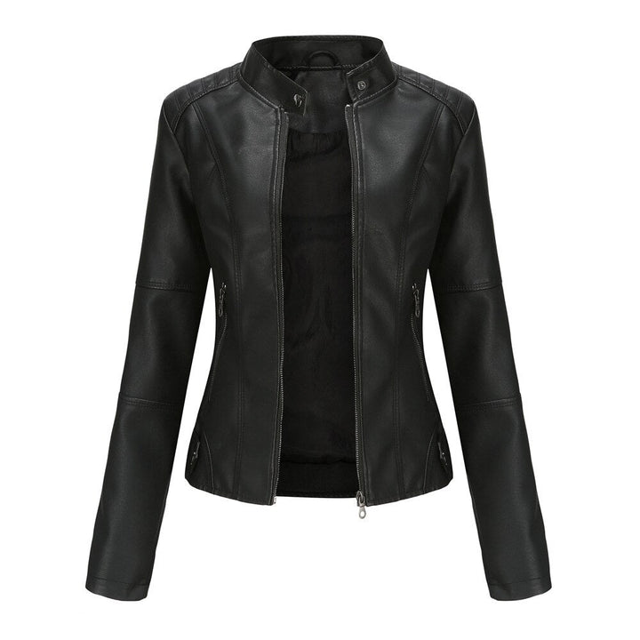 Women's Leather Jacket with Mandarin Collar | Stylish & Comfortable-Black-S-State of Style